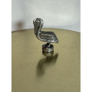 Vintage Pewter Miniature Pelican Figurine Paperweight Coastal Decor 1.5"